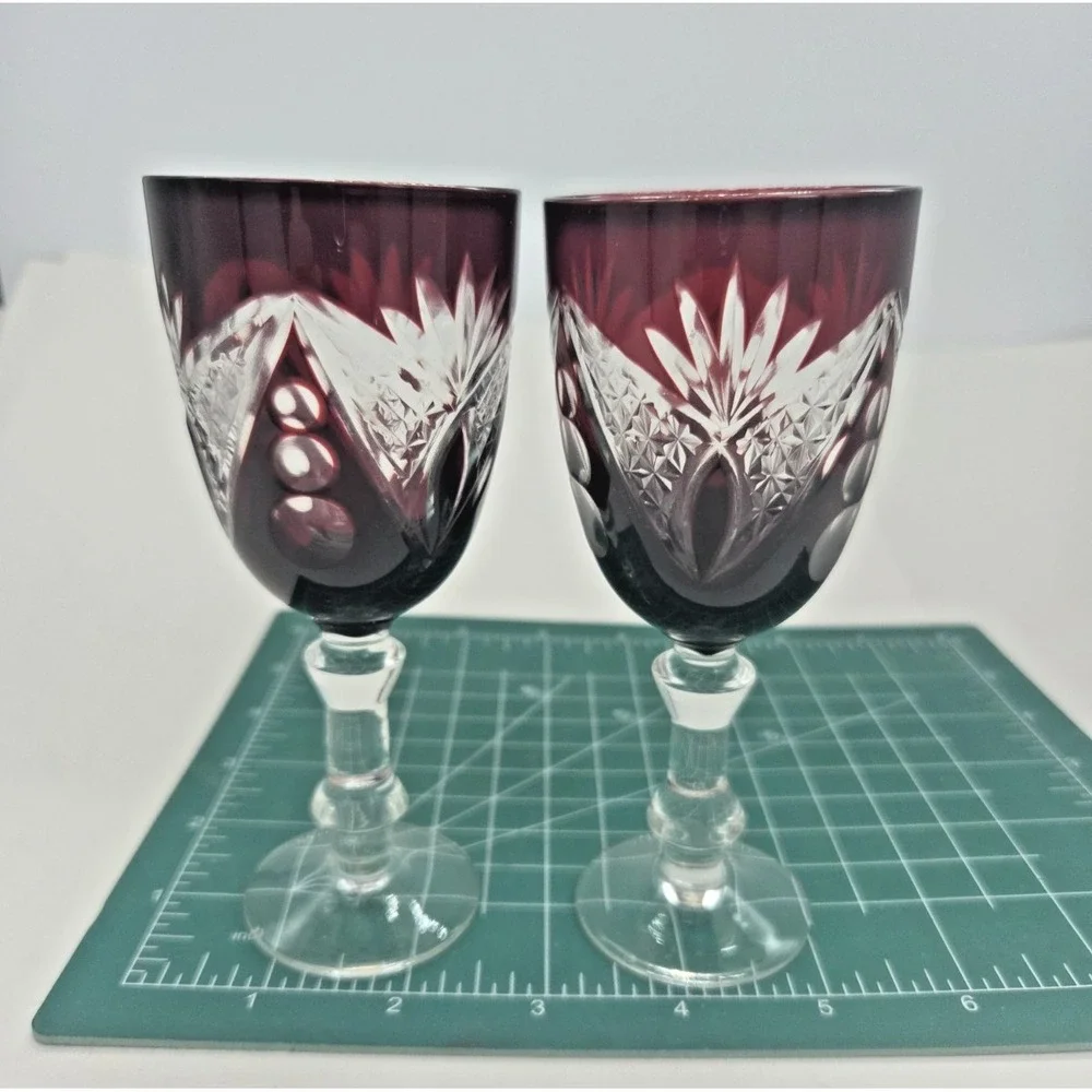 Deep Ruby Red Czech Bohemian Small 5.25 Inch Barware Wine Apertif Glass Set